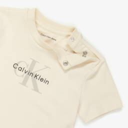 Calvin Klein-Beige Cotton Tracksuit & T-Shirt Set with Monogram Logo | Childrensalon