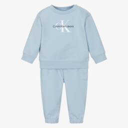 Calvin Klein-Blue Cotton Monogram Baby Tracksuit | Childrensalon
