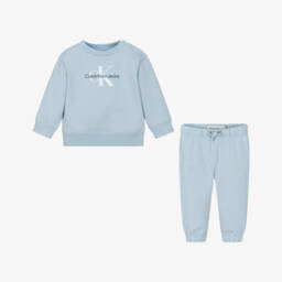 Calvin Klein-Blue Cotton Monogram Baby Tracksuit | Childrensalon