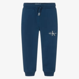 Boys Blue Cotton Monogram Logo Joggers