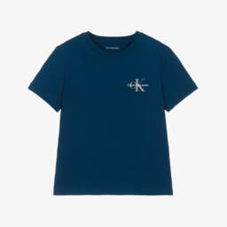Boys Blue Cotton Monogram Logo T-Shirt