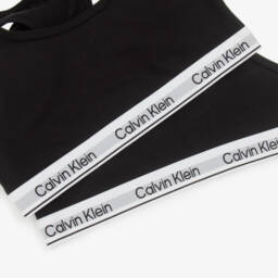 Calvin Klein-Girls Black Cotton Cropped Tops (2 Pack) | Childrensalon