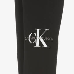 Calvin Klein-Girls Black Cotton Monogram Logo Leggings | Childrensalon