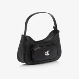 Calvin Klein-Girls Black Faux Leather Handbag (23cm) | Childrensalon