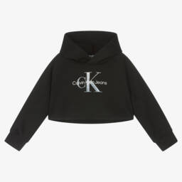 Calvin Klein Jeans Girls Black Logo Cropped Hoodie Childrensalon