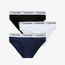 Girls Black, White & Blue Cotton Knickers (3 Pack)