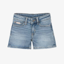 Girls Blue Mid Rise Slim Fit Denim Shorts