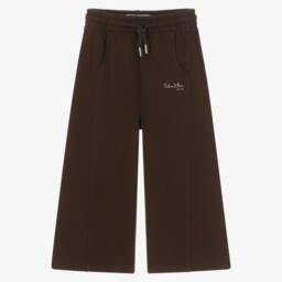 Girls Brown Cotton Calvin Klein New York Logo Joggers
