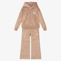 Calvin Klein-Girls Dark Beige Ribbed Velour Trouser Set | Childrensalon
