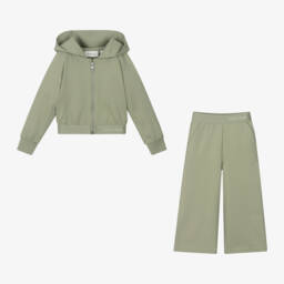 Calvin Klein-Girls Green Hooded Zip-Up Tracksuit | Childrensalon