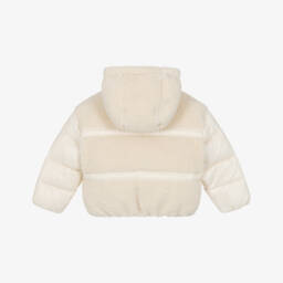Calvin Klein-Girls Ivory Sherpa Fleece Puffer Jacket with Hood | Childrensalon