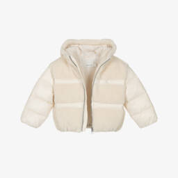 Calvin Klein-Girls Ivory Sherpa Fleece Puffer Jacket with Hood | Childrensalon