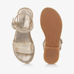 Calvin Klein-Girls Metallic Gold Faux Leather Sandals | Childrensalon