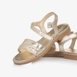 Calvin Klein-Girls Metallic Gold Faux Leather Sandals | Childrensalon