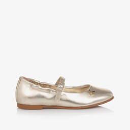 Calvin Klein-Girls Metallic Gold Faux Leather Shoes | Childrensalon