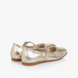 Calvin Klein-Girls Metallic Gold Faux Leather Shoes | Childrensalon