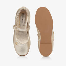 Calvin Klein-Girls Metallic Gold Faux Leather Shoes | Childrensalon