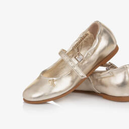 Calvin Klein-Girls Metallic Gold Faux Leather Shoes | Childrensalon
