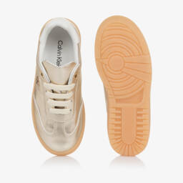 Calvin Klein-Girls Metallic Gold Faux Leather Trainers | Childrensalon