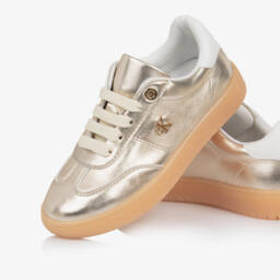 Calvin Klein-Girls Metallic Gold Faux Leather Trainers | Childrensalon