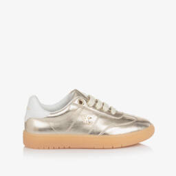Calvin Klein-Girls Metallic Gold Faux Leather Trainers | Childrensalon