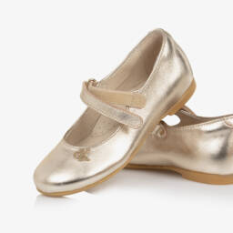 Calvin Klein-Girls Metallic Gold Leather Shoes  | Childrensalon