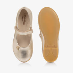 Calvin Klein-Girls Metallic Gold Leather Shoes  | Childrensalon