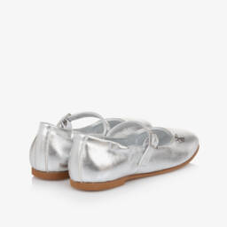 Calvin Klein-Girls Metallic Silver Faux Leather Shoes | Childrensalon