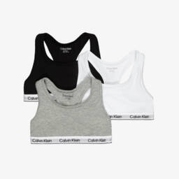 Girls White & Black Logo Cropped Tops (3 Pack)
