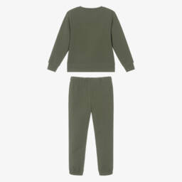 Calvin Klein-Khaki Green Cotton Monogram Logo Tracksuit | Childrensalon