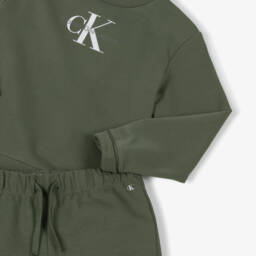 Calvin Klein-Khaki Green Cotton Monogram Logo Tracksuit | Childrensalon