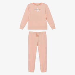 Calvin Klein-Pale Pink Cotton Monogram Logo Tracksuit | Childrensalon