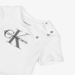 Calvin Klein-White Cotton Jersey Monogram Logo T-Shirt | Childrensalon