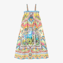 CAMILLA-Girls Blue Cotton Maxi Dress with Garden Print | Childrensalon