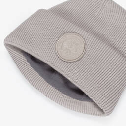 Canada Goose-Beige Merino Wool Ribbed Beanie Hat | Childrensalon