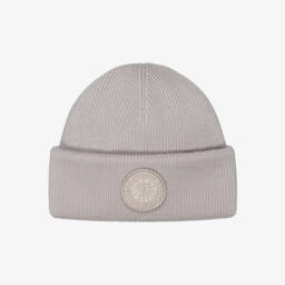 Canada Goose-Beige Merino Wool Ribbed Beanie Hat | Childrensalon