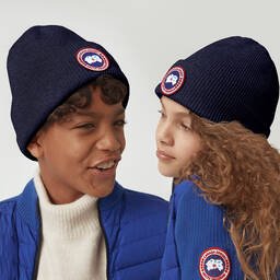 Canada Goose-قبعة بيني صوف مارينو محبوك لون كحلي | Childrensalon