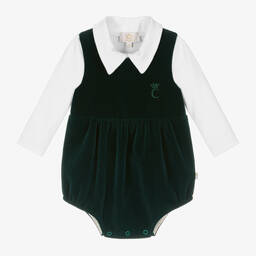 Caramelo Kids-Baby Boys Green Velvet Babysuit Set | Childrensalon