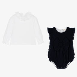 Caramelo Kids-طقم بودي سوت قطيفة لون أزرق للمولودات | Childrensalon