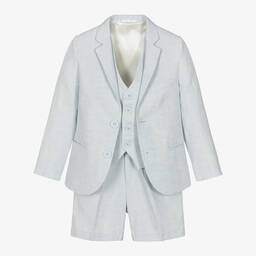 Caramelo Kids-طقم شورت قطن وكتان لون أزرق للأولاد | Childrensalon