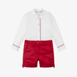 Caramelo Kids-Boys Red & White Cotton Shorts Set | Childrensalon