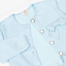 Caramelo Kids-Girls Blue Cotton Bow Tracksuit | Childrensalon
