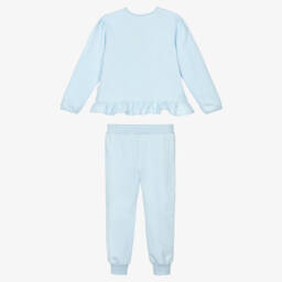 Caramelo Kids-Girls Blue Cotton Bow Tracksuit | Childrensalon