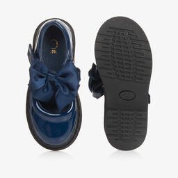 Caramelo Kids-حذاء بفيونكة جلد صناعي لون أزرق لامع للبنات | Childrensalon