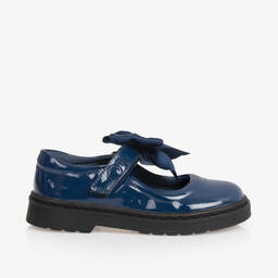 Caramelo Kids-حذاء بفيونكة جلد صناعي لون أزرق لامع للبنات | Childrensalon