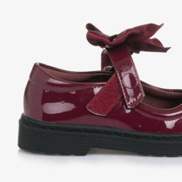 Caramelo Kids-Girls Burgundy Red Patent Velcro Shoes with Bow | Childrensalon
