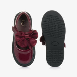 Caramelo Kids-Girls Burgundy Red Patent Velcro Shoes with Bow | Childrensalon