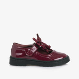 Caramelo Kids-Girls Burgundy Red Patent Velcro Shoes with Bow | Childrensalon