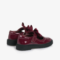 Caramelo Kids-Girls Burgundy Red Patent Velcro Shoes with Bow | Childrensalon