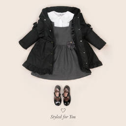 Caramelo Kids-فستان بينافور بكشكش لون رمادي | Childrensalon